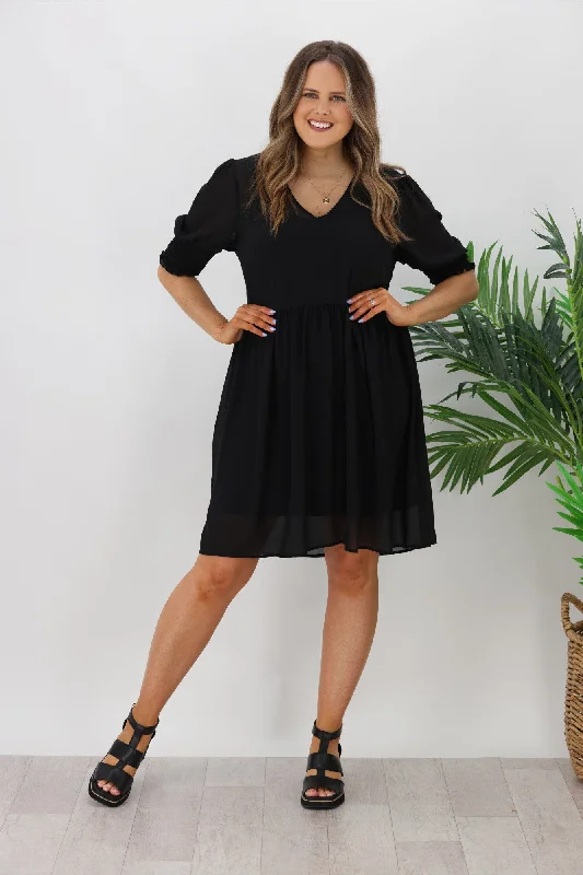 Jane James Juniper Balloon Sleeve Dress Black