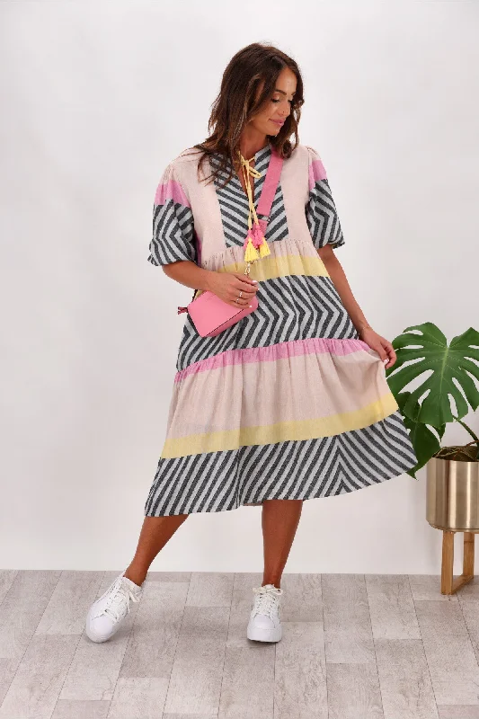 Joop & Gypsy Glamour Drifter Dress Pink Yellow Stripe