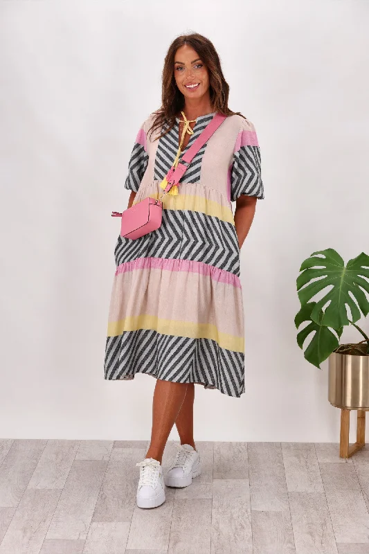 Joop & Gypsy Glamour Drifter Dress Pink Yellow Stripe