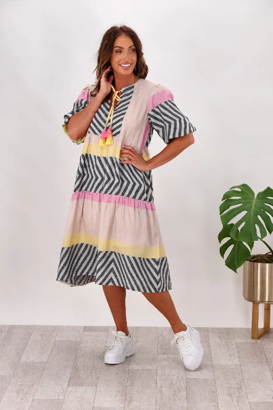 Joop & Gypsy Glamour Drifter Dress Pink Yellow Stripe