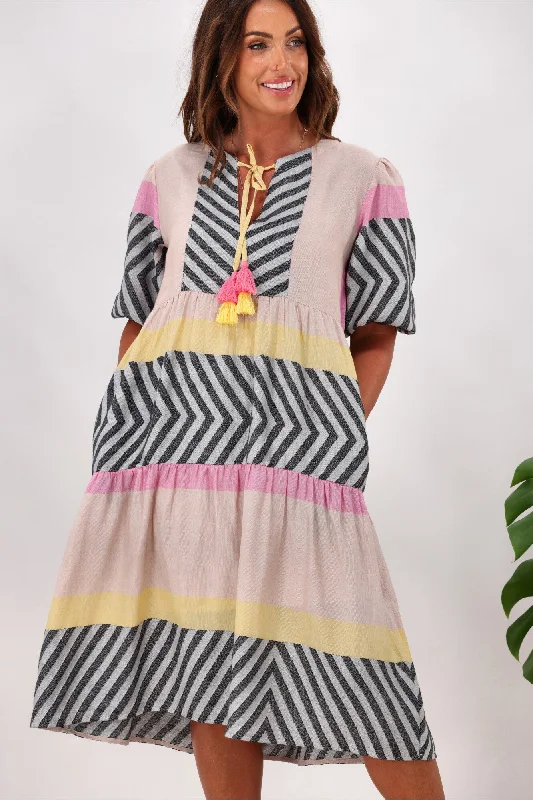 Joop & Gypsy Glamour Drifter Dress Pink Yellow Stripe