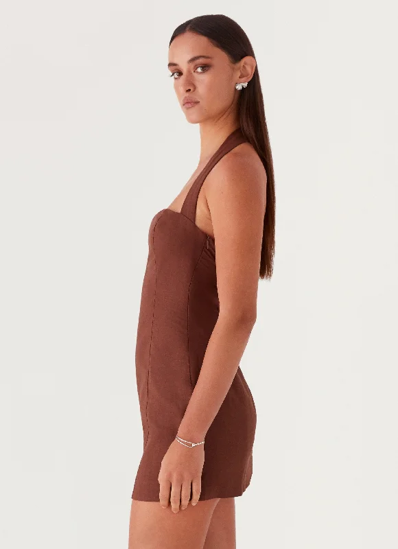 Julianna Linen Mini Dress - Chocolate