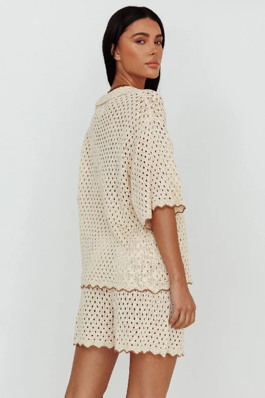 Just A Hunch Button Crochet Shirt Nutmeg/Shell