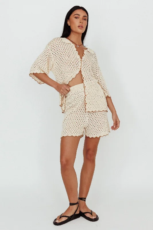 Just A Hunch Button Crochet Shirt Nutmeg/Shell