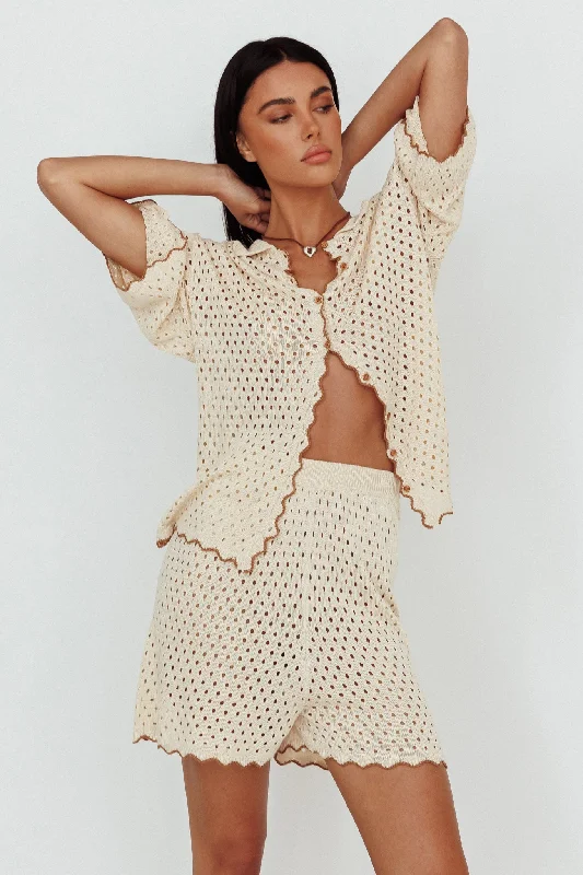 Just A Hunch Button Crochet Shirt Nutmeg/Shell