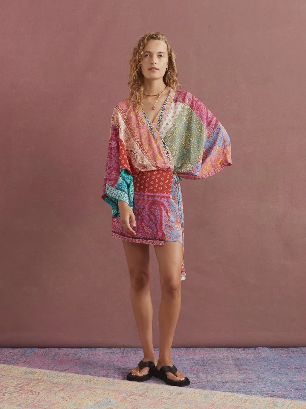 Kaleido Silk Robe Mini Dress