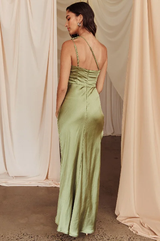 Kamillia One-Shoulder Split Maxi Dress Olive