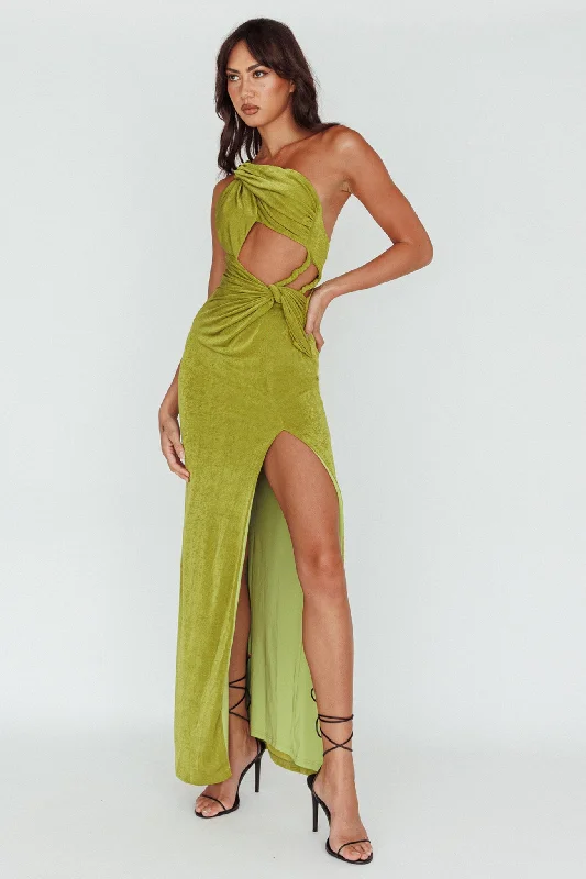 Kiah Twist Accent Thigh Split Midi Dress Moss