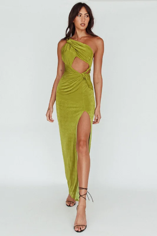 Kiah Twist Accent Thigh Split Midi Dress Moss