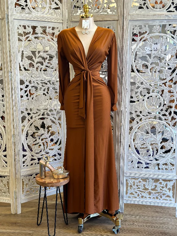 Knotted Bronze Maxi Dress- Stretchy, Estira