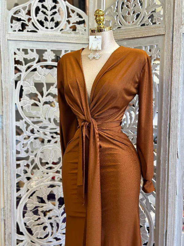 Knotted Bronze Maxi Dress- Stretchy, Estira