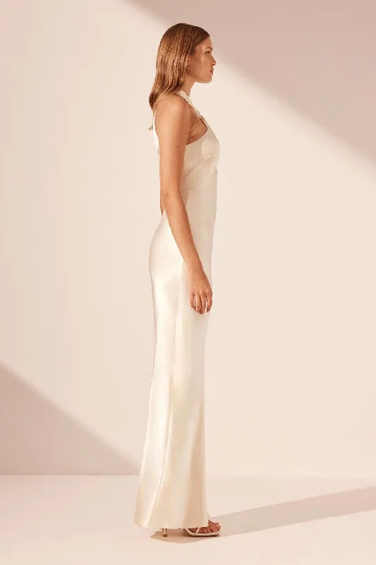 LA LUNE HIGH NECK TWIST MAXI DRESS - CREAM