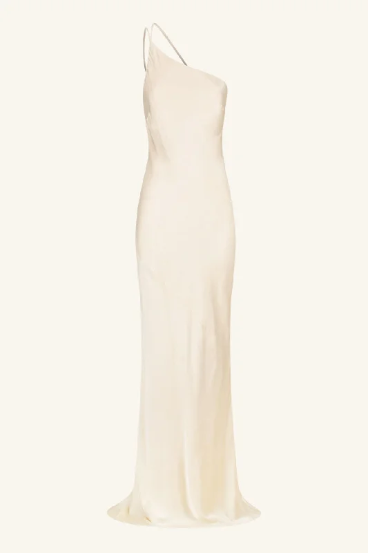 LA LUNE ONE SHOULDER COWL BACK MAXI DRESS - CREAM