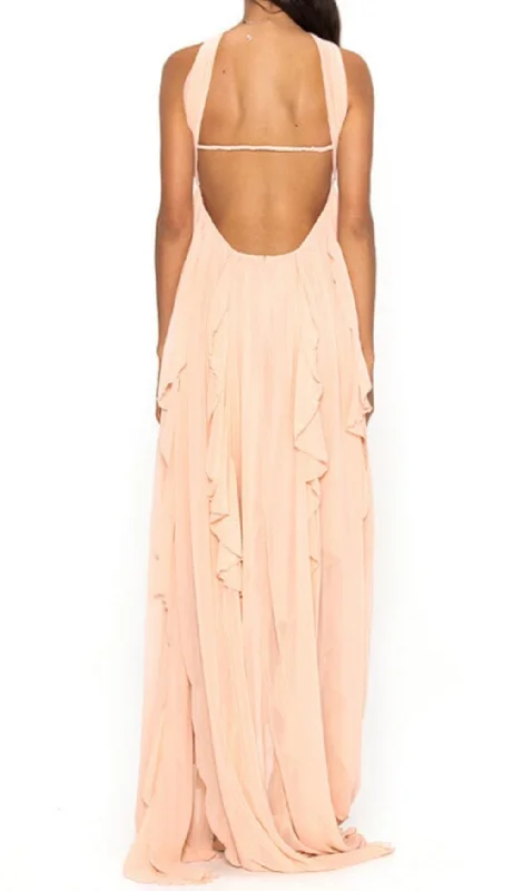 LACE IRREGULAR MAXI DRESS IN PINK