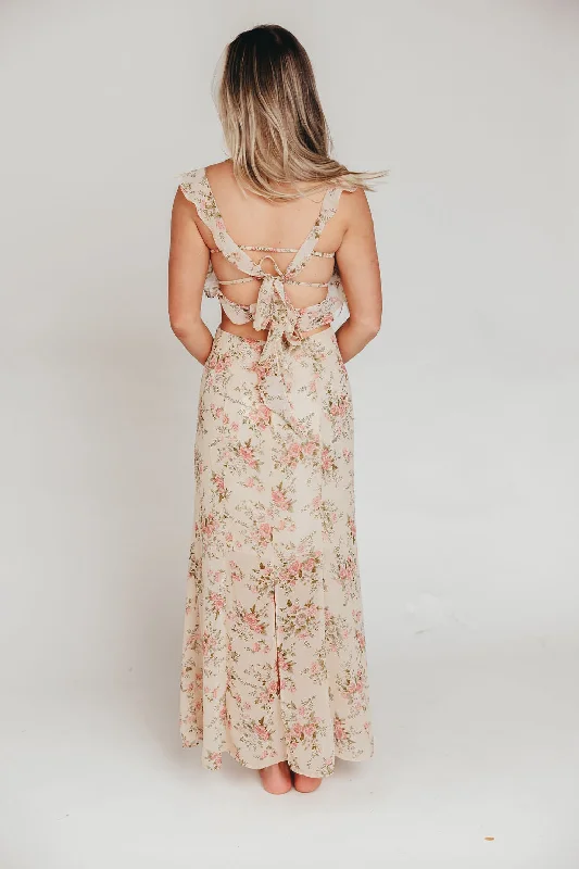 Beloved Flutter Sleeve Maxi Dress in Blush Pink Floral