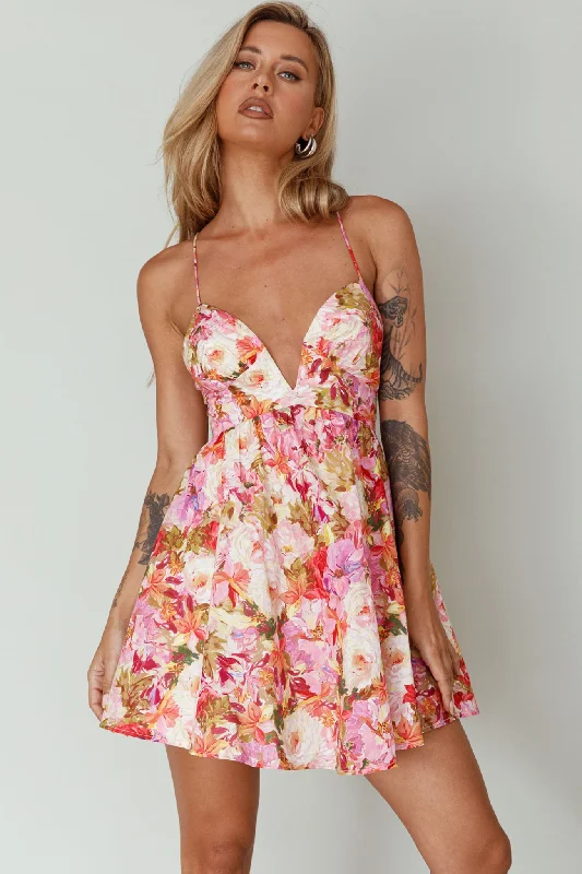 Le Jardins A-Line Mini Dress Floral Orange