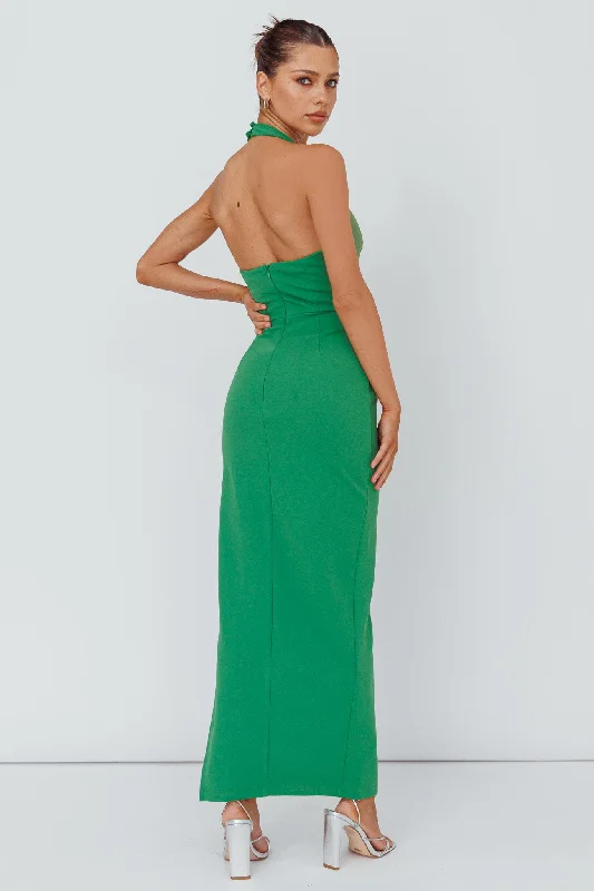 Leading Role Diamante Strap Halter Dress Green