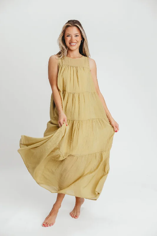 Lelia Tiered Tank Maxi Dress in Lime - Bump Friendly