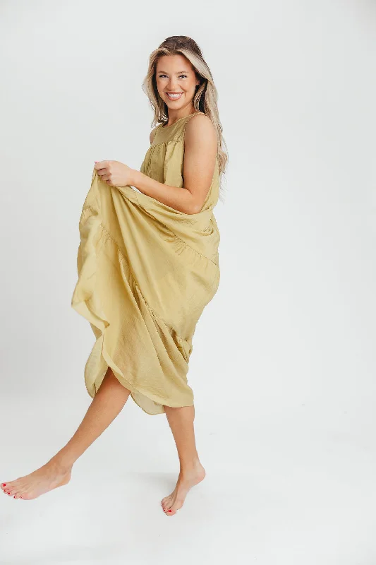 Lelia Tiered Tank Maxi Dress in Lime - Bump Friendly