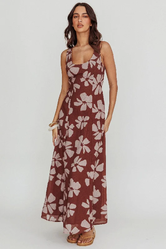 Lillia Floral A-Line Maxi Dress Brown