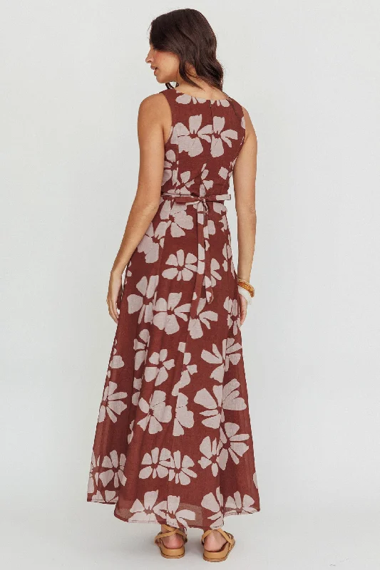 Lillia Floral A-Line Maxi Dress Brown