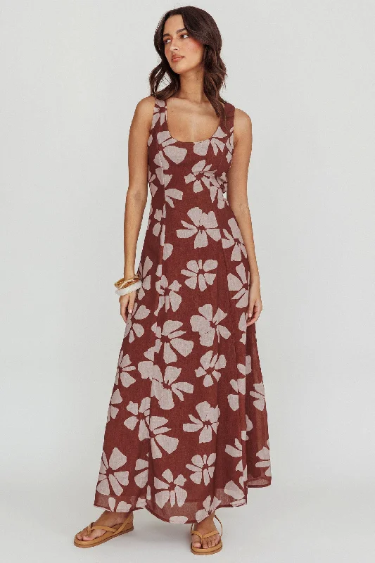 Lillia Floral A-Line Maxi Dress Brown