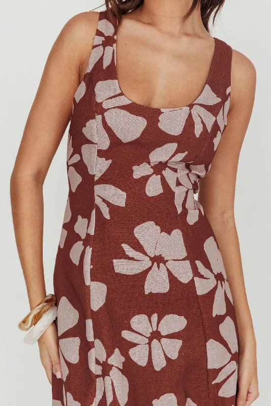 Lillia Floral A-Line Maxi Dress Brown