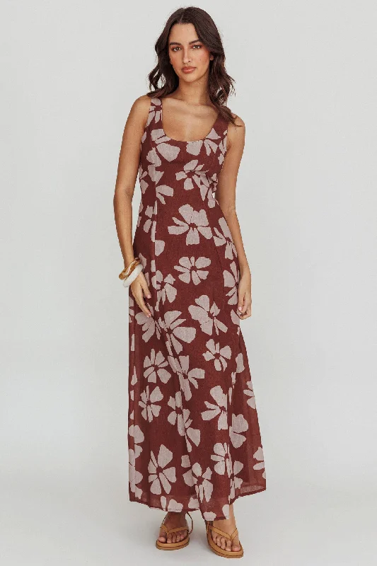 Lillia Floral A-Line Maxi Dress Brown