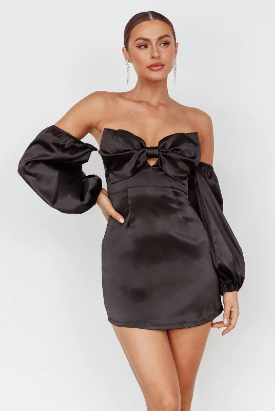 Lilly Off-Shoulder Bow Mini Dress Black