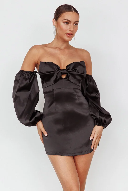 Lilly Off-Shoulder Bow Mini Dress Black