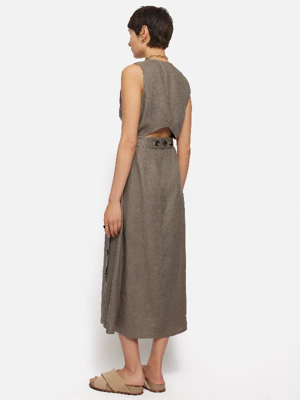 Linen Button Detail Dress | Taupe