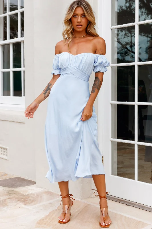 Linka Off-Shoulder Tie Back Midi Dress Steel Blue