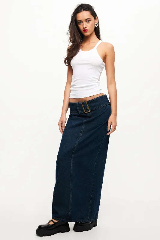 LIONESS Uma Denim Midi Skirt Denim Blue