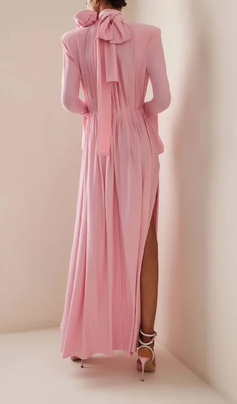 LONG SLEEVE FLOWER EMBELLISHED MAXI DRESS IN PINK