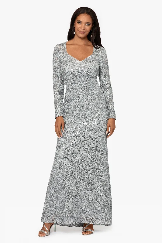 Long Sleeve Sequin Lace Gown