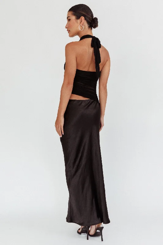 Lorely Ruched Bodice Halterneck Maxi Dress Black