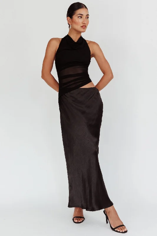 Lorely Ruched Bodice Halterneck Maxi Dress Black