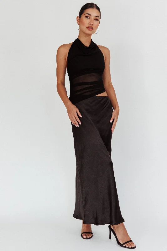 Lorely Ruched Bodice Halterneck Maxi Dress Black