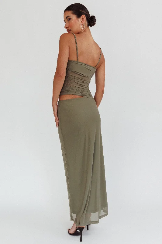 Lorely Ruched Bodice Maxi Dress Olive