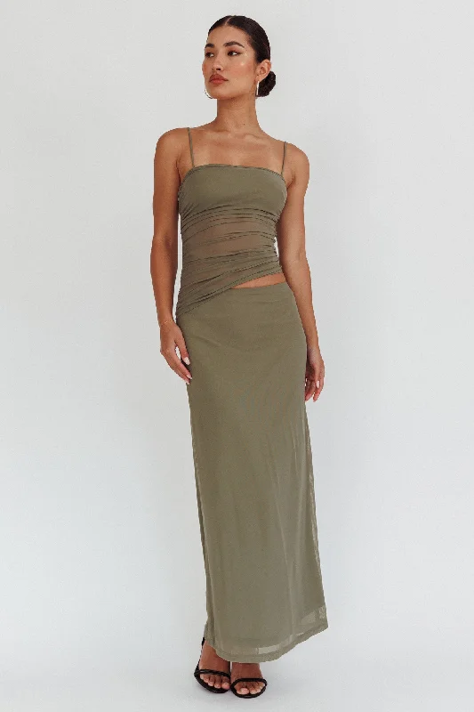 Lorely Ruched Bodice Maxi Dress Olive