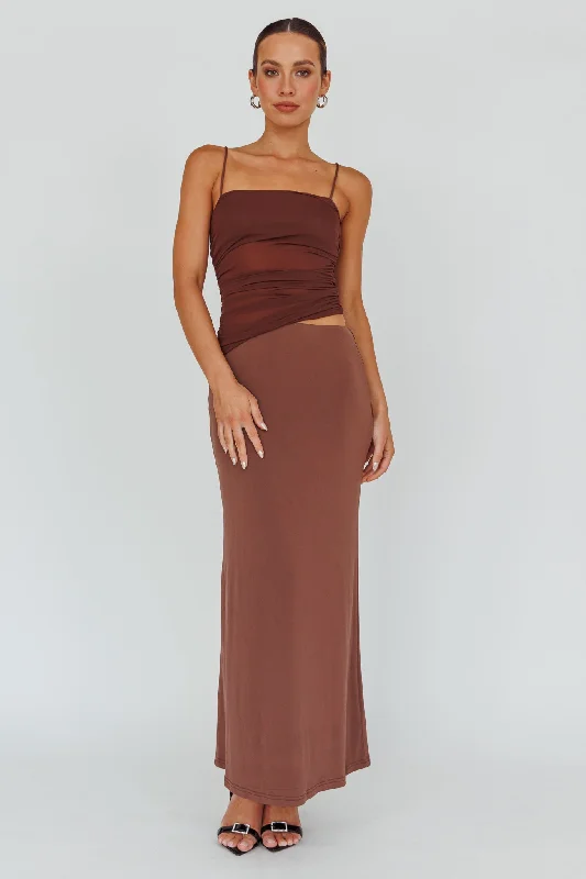 Lorely Ruched Bodice Midi Dress Brown