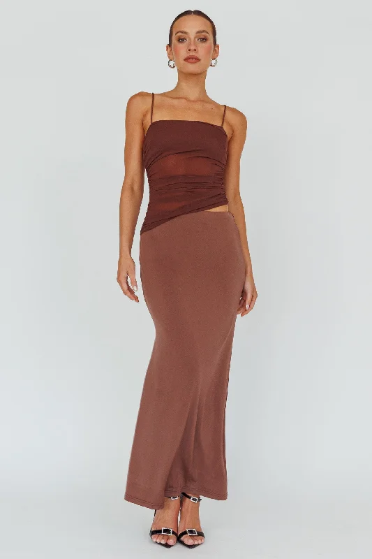 Lorely Ruched Bodice Midi Dress Brown