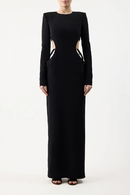 Lotta Dress in Black Silk Wool Cady