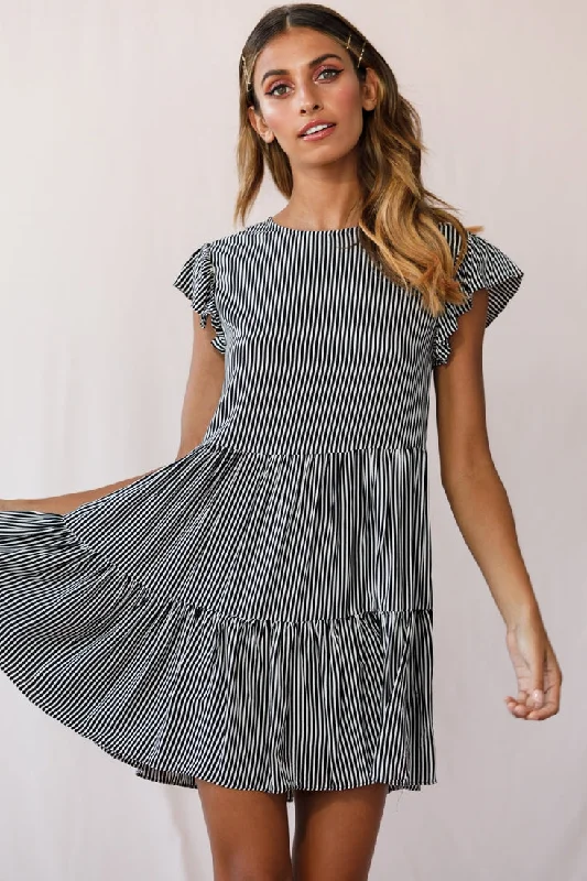 Louise Striped Cap Sleeve Mumu Dress Black