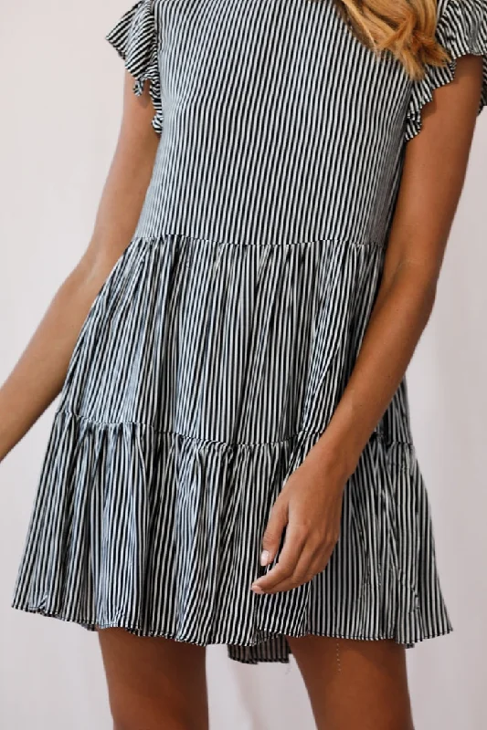 Louise Striped Cap Sleeve Mumu Dress Black