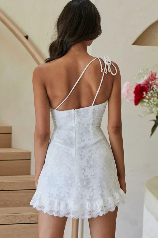 Love Divine One-Shoulder Double Strap Mini Dress Lace White