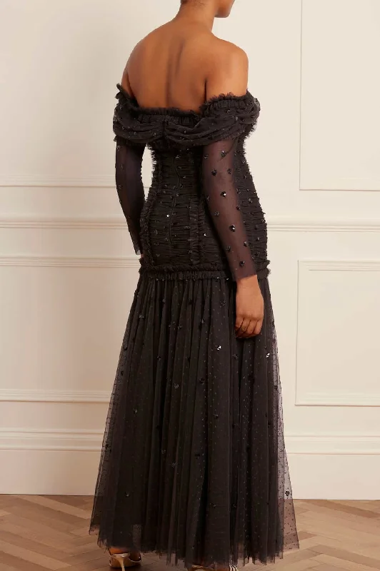 Love Heart Rouched Off-Shoulder Gown