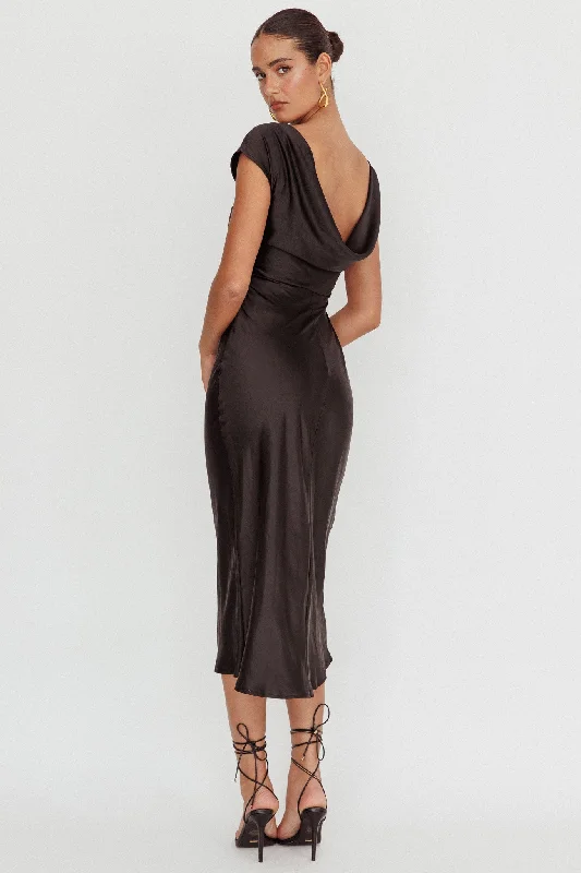 Loveland Cap Sleeve Cowl Back Midi Dress Black