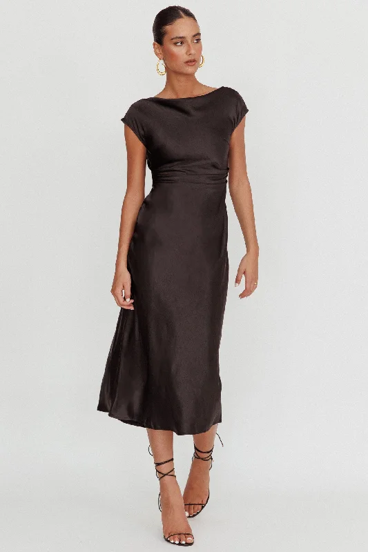 Loveland Cap Sleeve Cowl Back Midi Dress Black