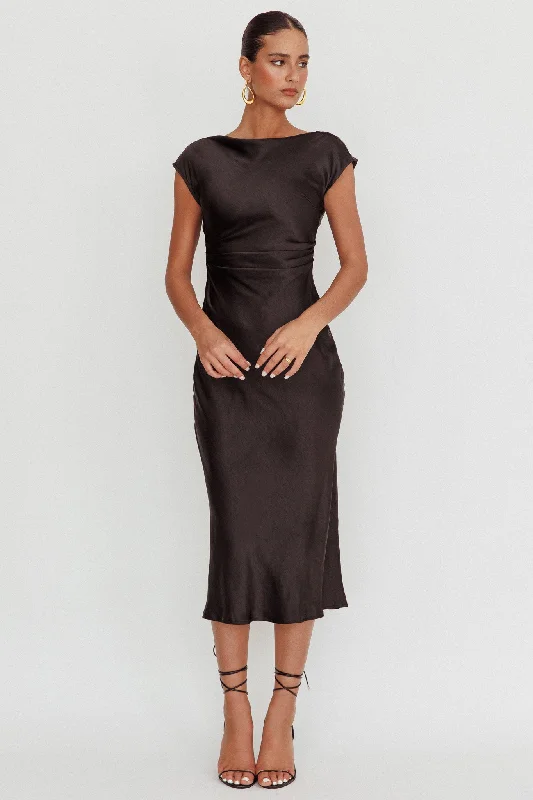 Loveland Cap Sleeve Cowl Back Midi Dress Black